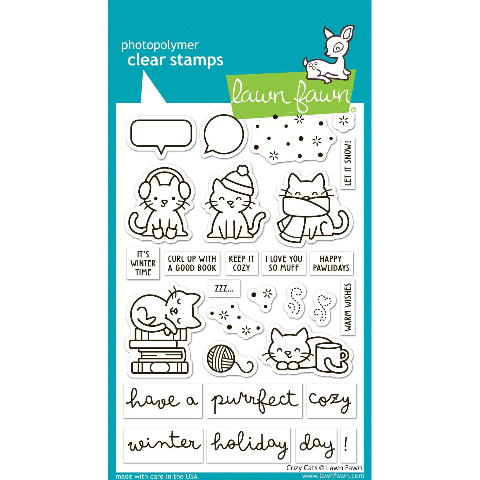 Lawn Fawn - Clear Stamps, Lawn Cuts &amp; Coloring Stencils - Cozy Cats-ScrapbookPal