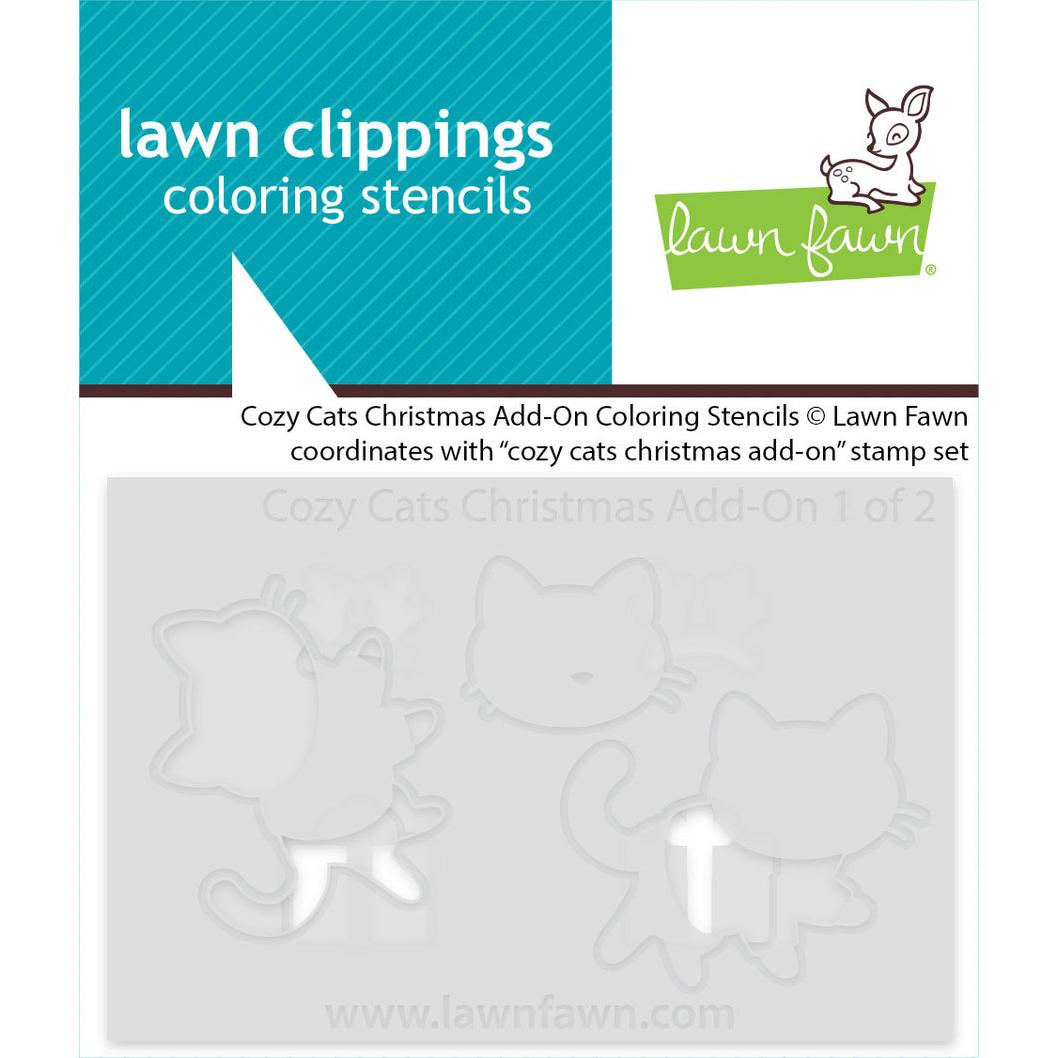 Lawn Fawn - Clear Stamps, Lawn Cuts &amp; Coloring Stencils - Cozy Cats Christmas Add-on-ScrapbookPal