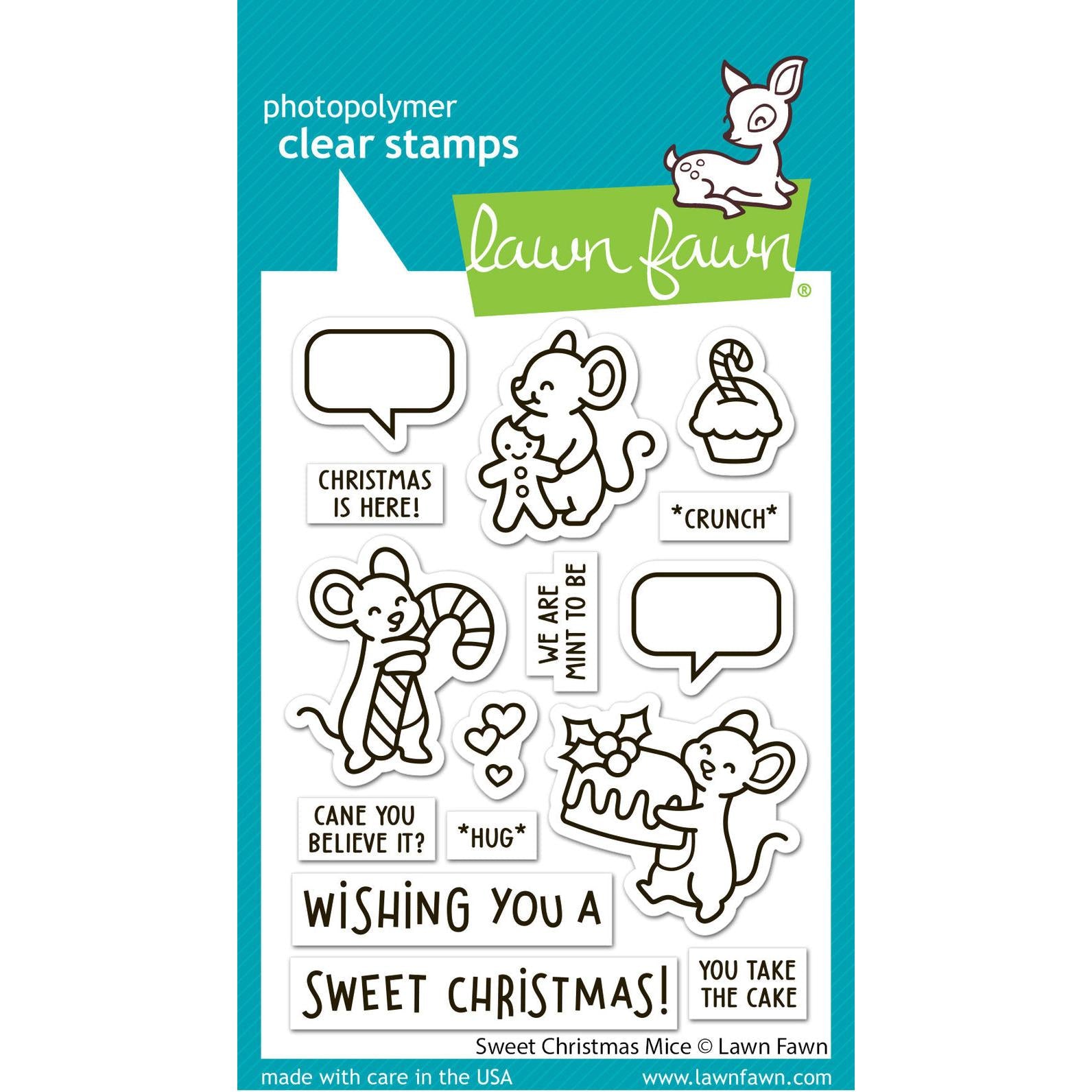 Lawn Fawn - Clear Stamps, Lawn Cuts &amp; Coloring Stencils - Sweet Christmas Mice-ScrapbookPal