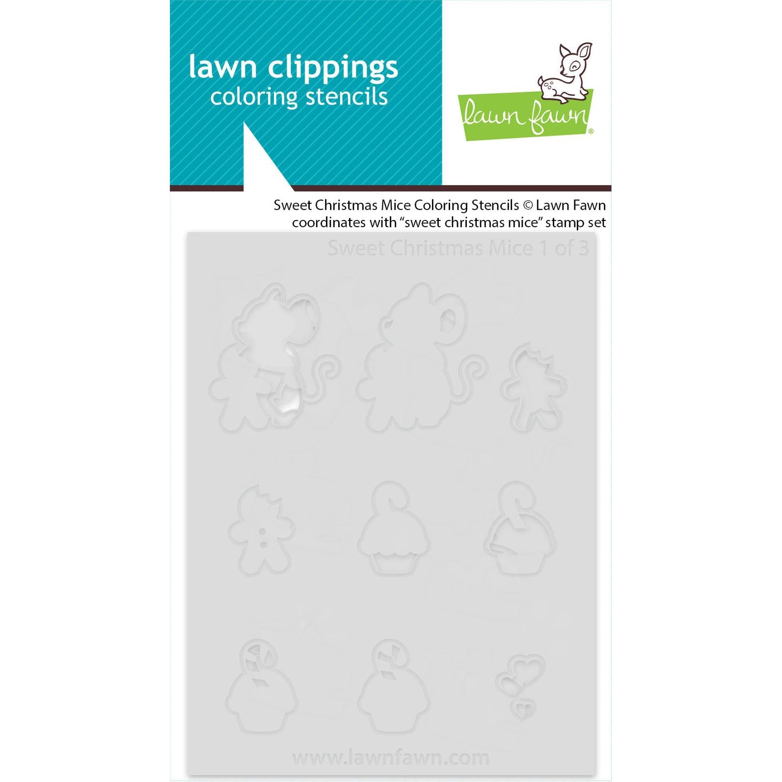 Lawn Fawn - Clear Stamps, Lawn Cuts &amp; Coloring Stencils - Sweet Christmas Mice-ScrapbookPal