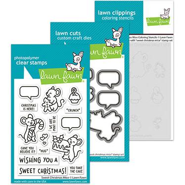 Lawn Fawn - Clear Stamps, Lawn Cuts &amp; Coloring Stencils - Sweet Christmas Mice-ScrapbookPal