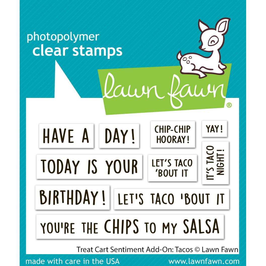 Lawn Fawn - Clear Stamps - Treat Cart Sentiment Add-On: Tacos-ScrapbookPal