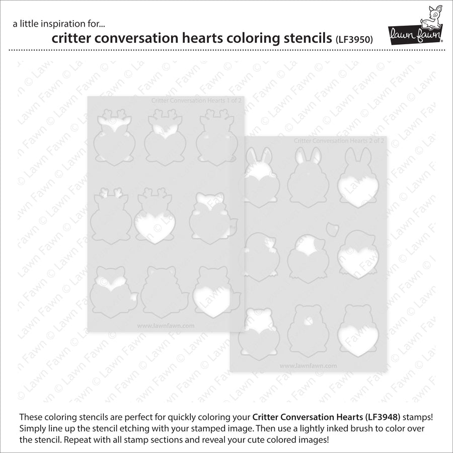 Lawn Fawn - Coloring Stencils - Critter Conversation Hearts-ScrapbookPal