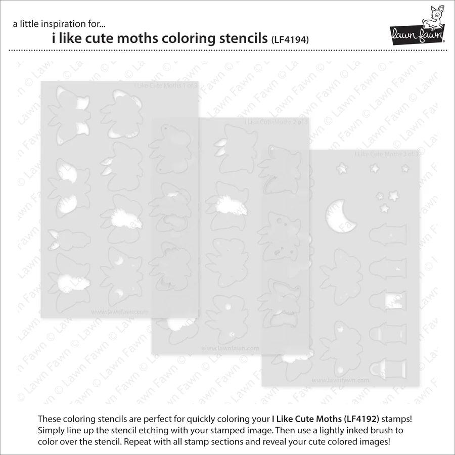 Lawn Fawn - Coloring Stencils - I Like Cute Moths-ScrapbookPal