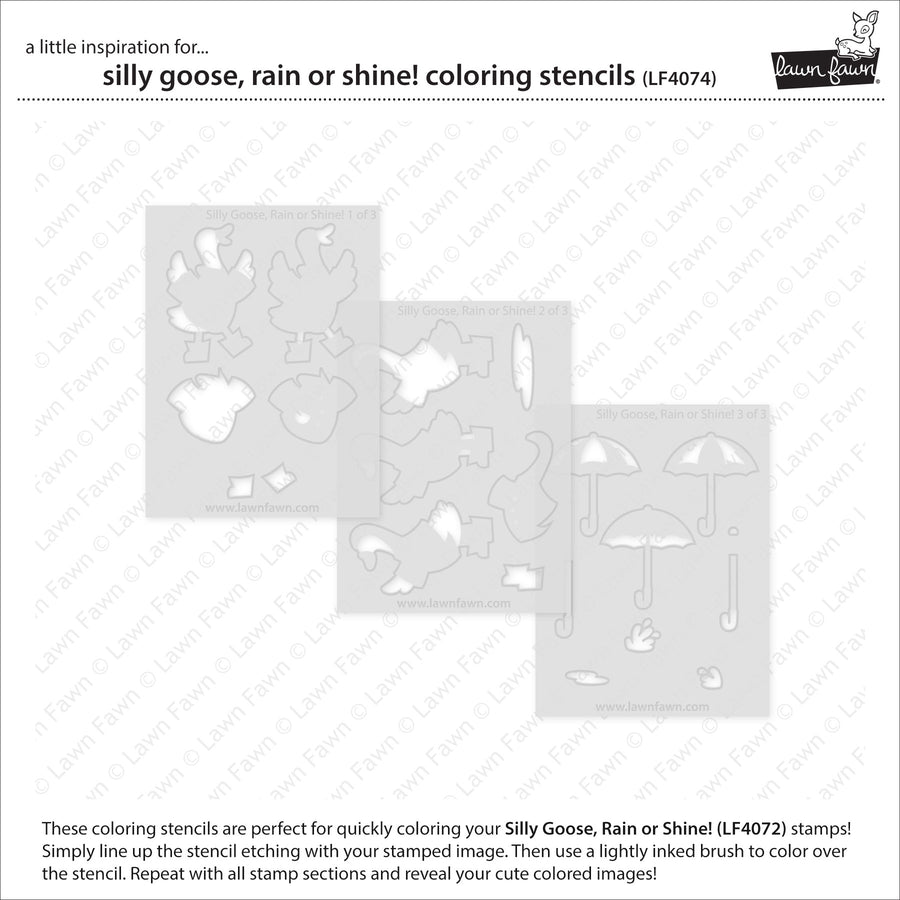 Lawn Fawn - Coloring Stencils - Silly Goose, Rain Or Shine!-ScrapbookPal
