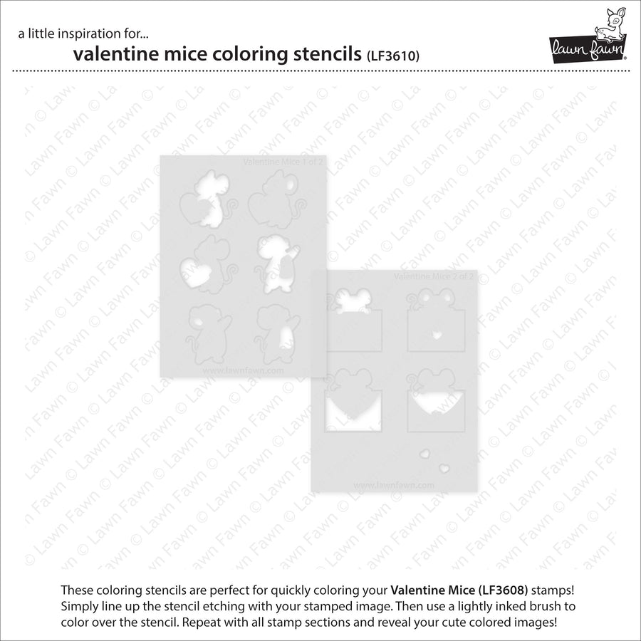 Lawn Fawn - Coloring Stencils - Valentine Mice-ScrapbookPal