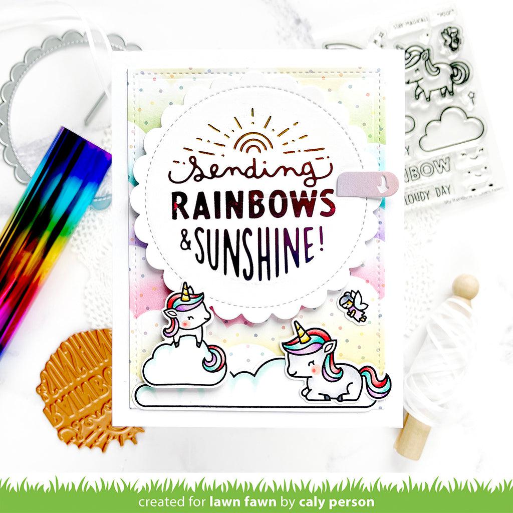 Lawn Fawn - Hot Foil Plates - Foiled Sentiments: Sending Rainbows Hot Foil Plate-ScrapbookPal