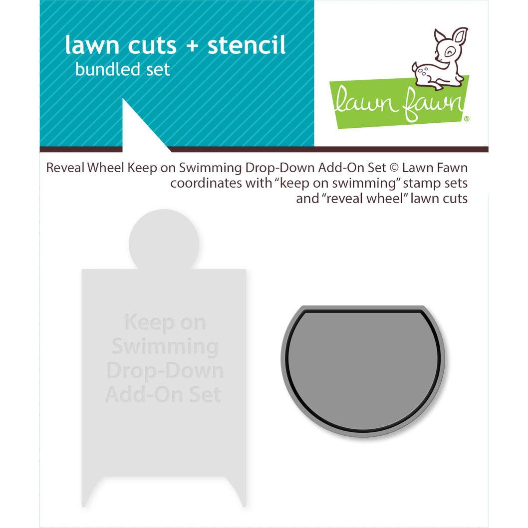 Lawn Fawn - Lawn Cuts + Stencil - Reveal Wheel Keep On Swimming Drop-Down Add-On-ScrapbookPal