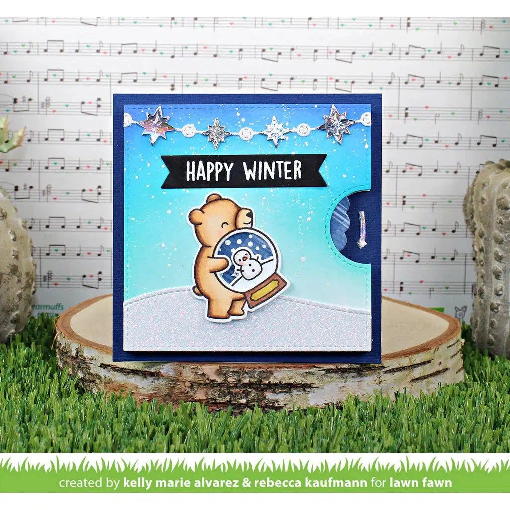 Lawn Fawn - Lawn Cuts + Stencil - Reveal Wheel Little Snow Globe: Bear Add-On-ScrapbookPal