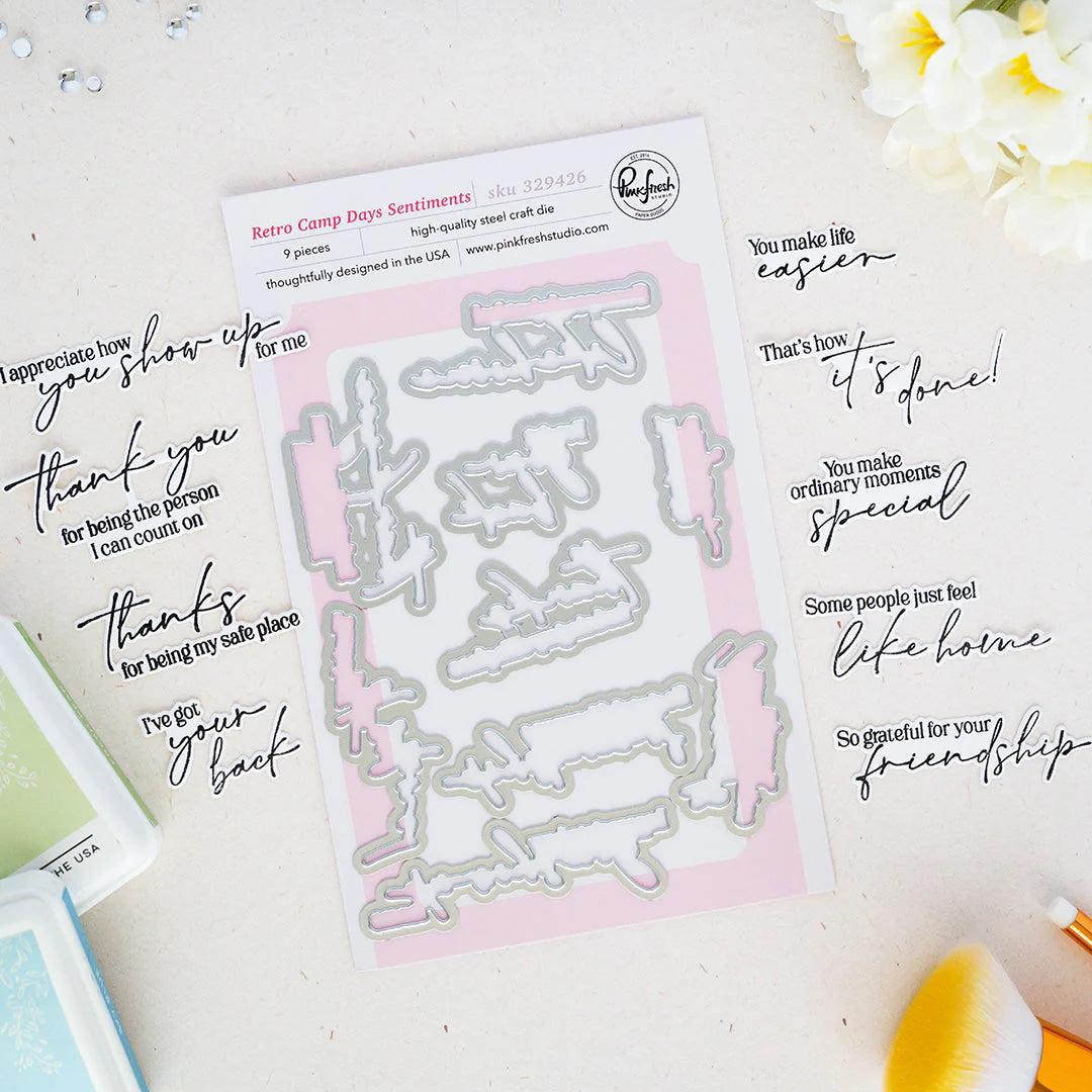 Pinkfresh Studio - Dies - Retro Camp Days Sentiments-ScrapbookPal