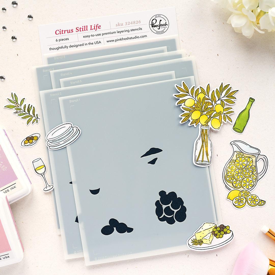 Pinkfresh Studio - Stencils - Citrus Still Life-ScrapbookPal