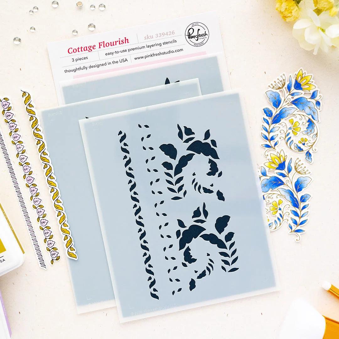 Pinkfresh Studio - Stencils - Cottage Flourish-ScrapbookPal