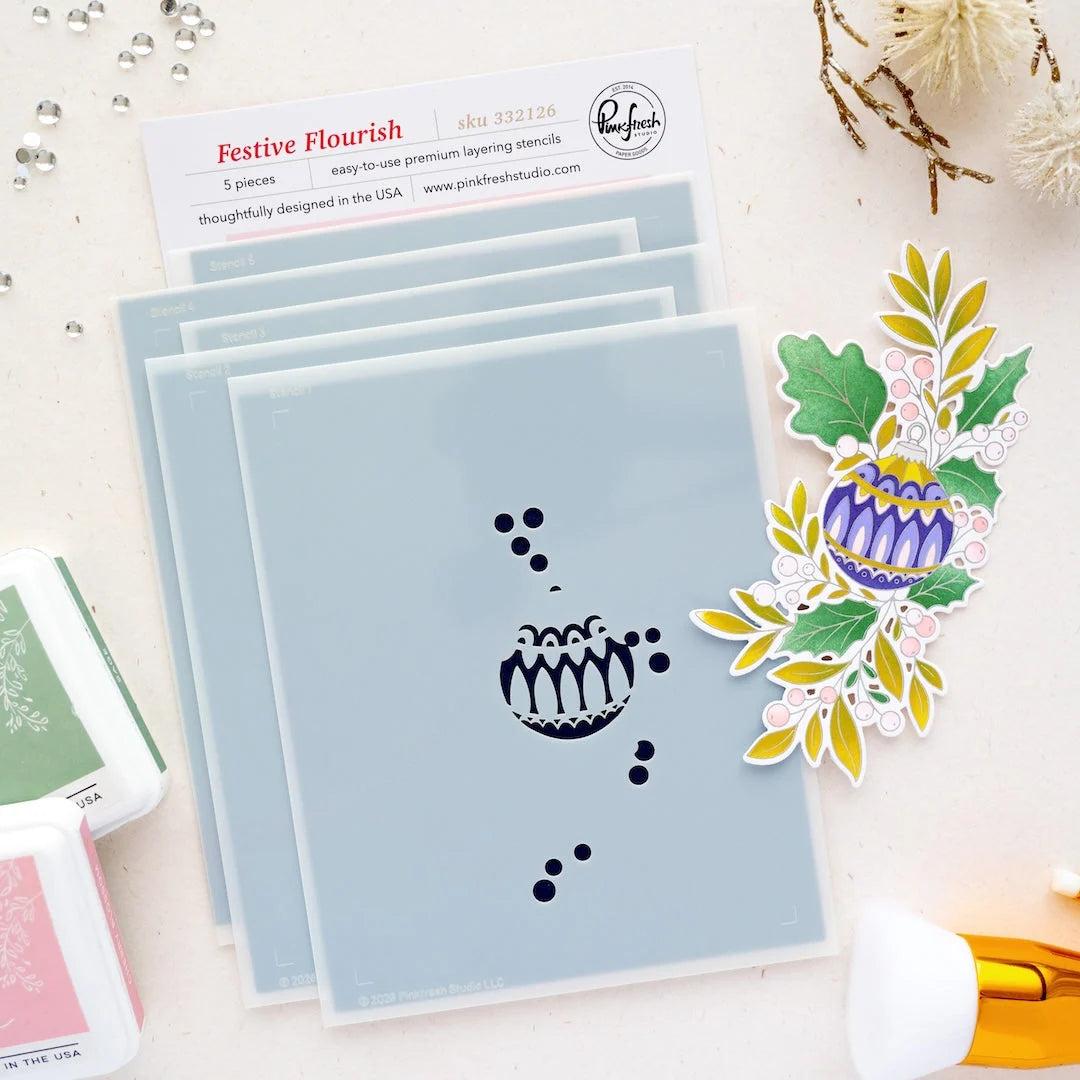 Pinkfresh Studio - Stencils - Festive Flourish-ScrapbookPal