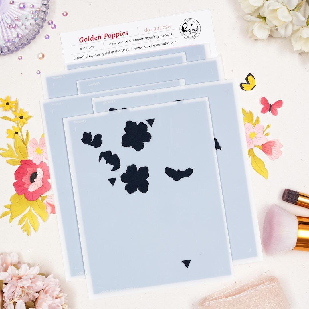 Pinkfresh Studio - Stencils - Golden Poppies-ScrapbookPal
