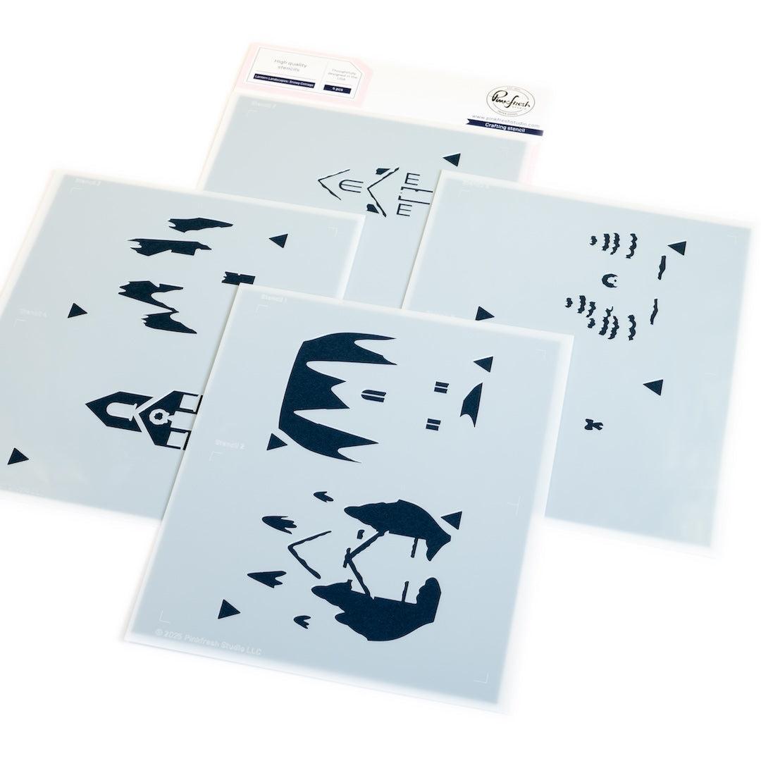 Pinkfresh Studio - Stencils - Lantern Landscapes: Snowy Cottage-ScrapbookPal