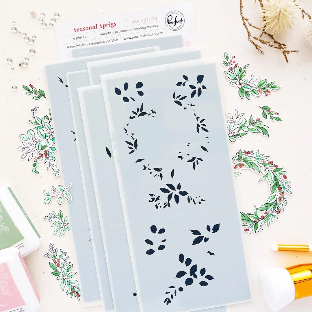 Pinkfresh Studio - Stencils - Seasonal Sprigs-ScrapbookPal
