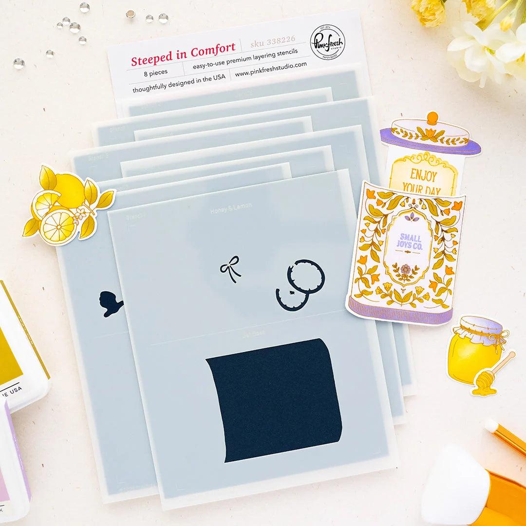 Pinkfresh Studio - Stencils - Steeped in Comfort-ScrapbookPal