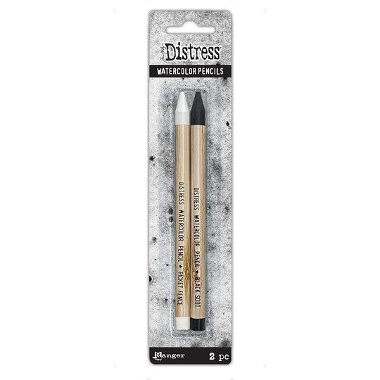 Ranger Ink - Tim Holtz - Distress Watercolor Pencils - Picket Fence &amp; Black Soot, 2 pack-ScrapbookPal