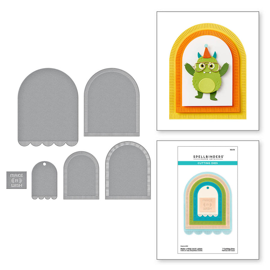 Spellbinders - Monster Birthday Collection - Dies - Make a Wish Arch Labels