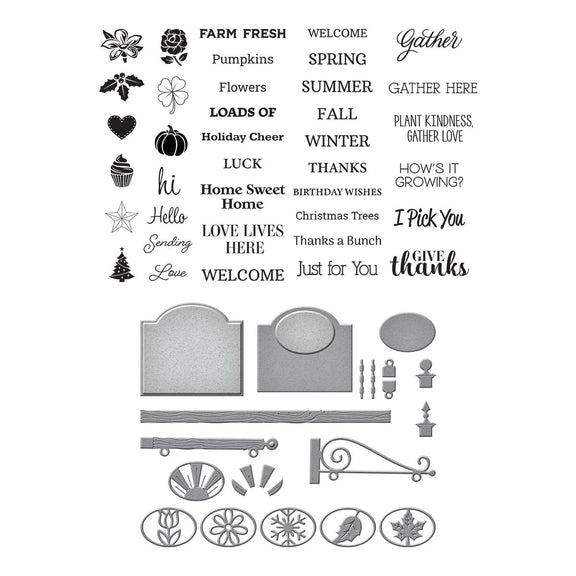 Spellbinders - Country Road Collection - Clear Stamps & Dies - Welcome Sign & Sentiments