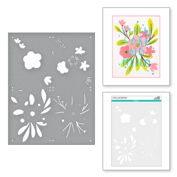 Spellbinders - Glimmer Cardfront Sentiments Collection - Stencil & Die Set - Hello Blooms