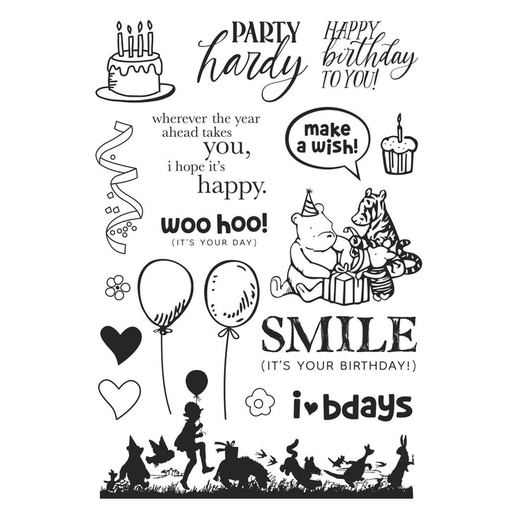 Simple Stories - Say Cheese Classic Pooh Birthday Collection - Clear Stamps & Dies - Make a Wish!-ScrapbookPal