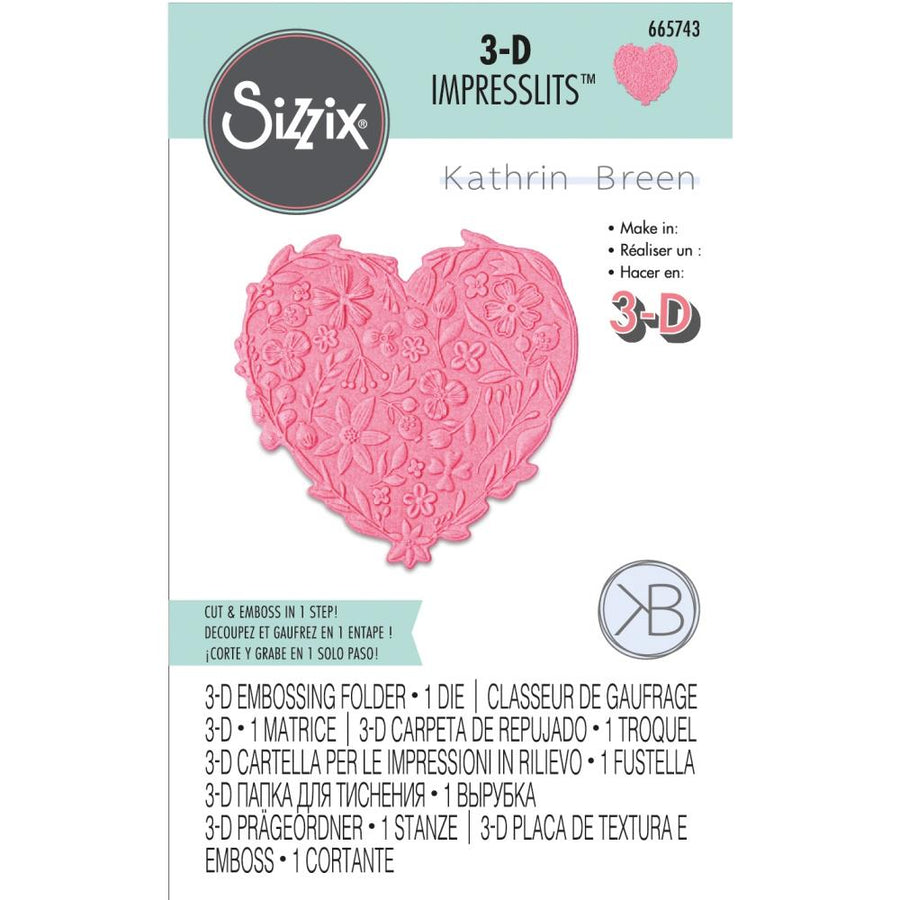 Sizzix - 3-D Impresslits Embossing Folder - Floral Heart-ScrapbookPal