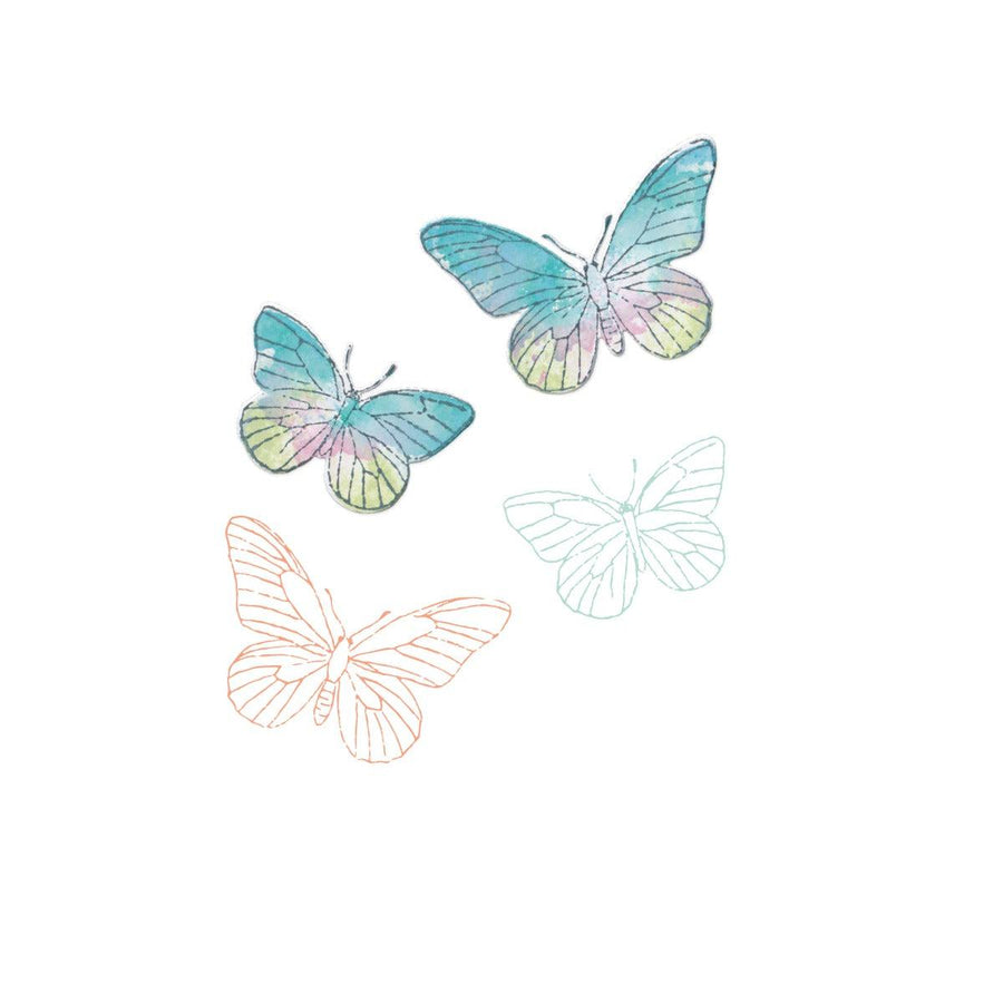 Sizzix - 49 and Market - Framelits Dies w/Stamps - Painted Pencil Butterflies 