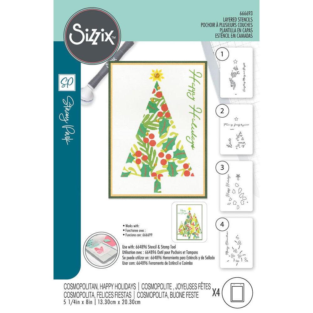 Sizzix - Stencils - Layered Cosmopolitan Christmas, Happy Holidays-ScrapbookPal