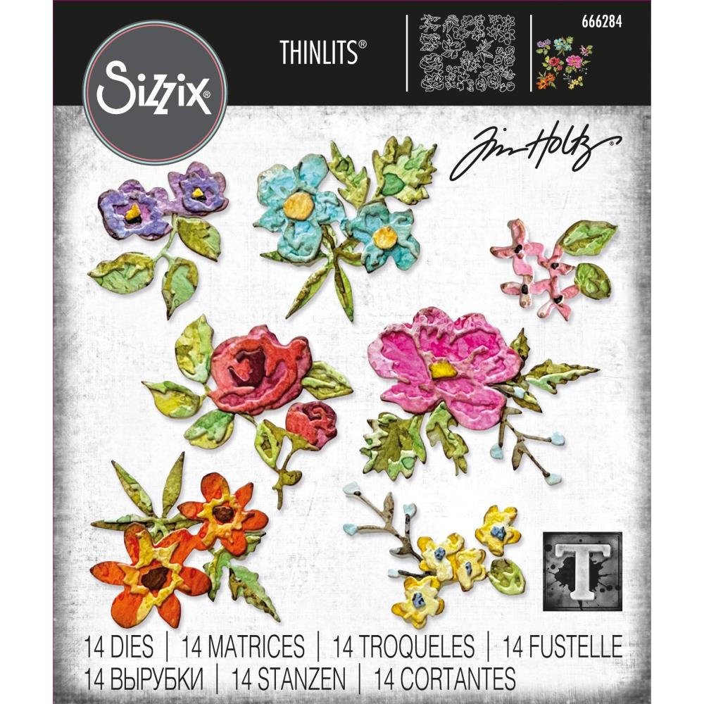 Sizzix - Tim Holtz - Thinlits Dies - Brushstroke Flowers Mini - Scratch & Dent-ScrapbookPal