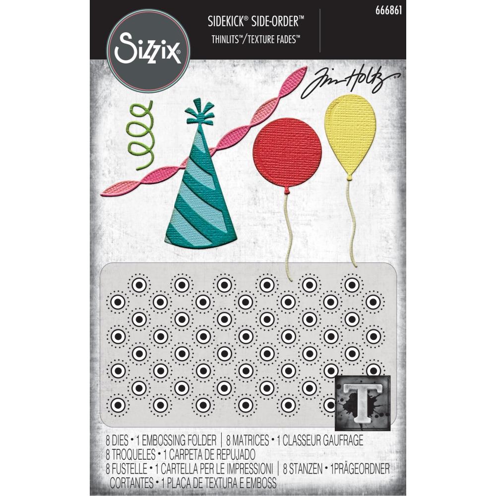 Sizzix - Tim Holtz - Thinlits Dies &amp; Texture Fades Embossing Folder - Vault Celebrate-ScrapbookPal