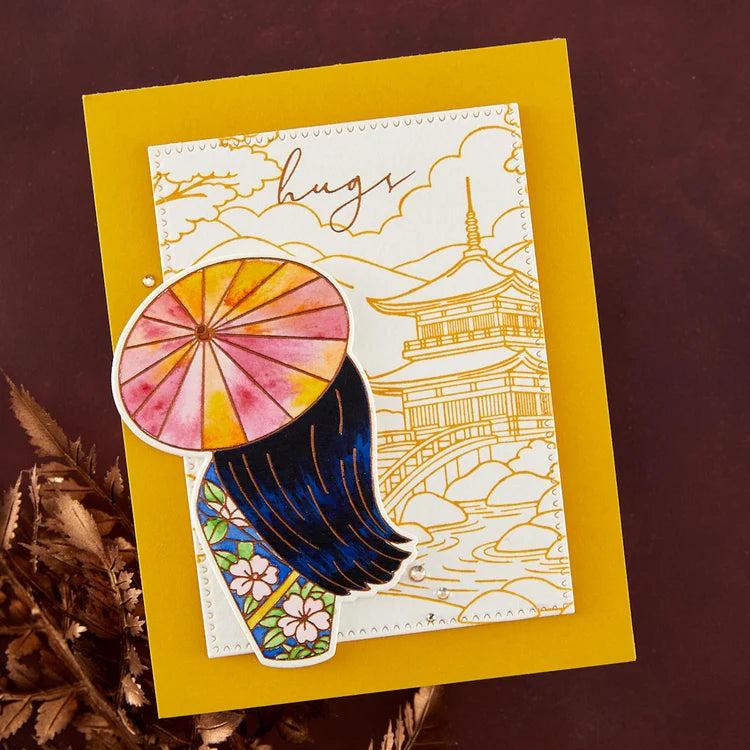 Spellbinders - Autumn in Kyoto Collection - Letterpress + Foil Plate &amp; Stencils - Scenic Kyoto-ScrapbookPal