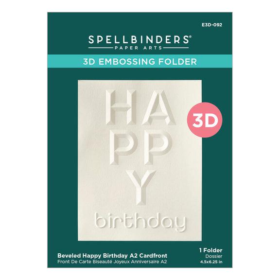 Spellbinders - Beveled Sentiment A2 Cardfronts Collection - 3D Embossing Folder - Beveled Happy Birthday-ScrapbookPal