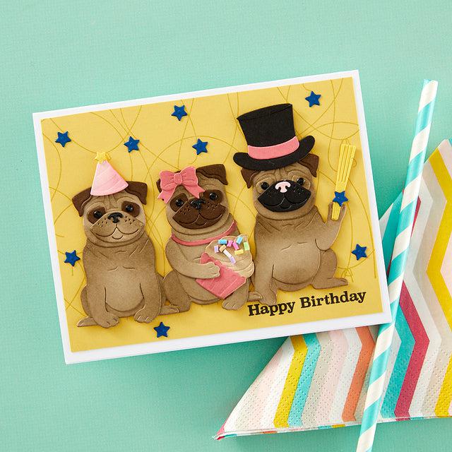 Spellbinders - Bibi&#39;s Cats and Pugs Collection - Dies - Party Puggles-ScrapbookPal