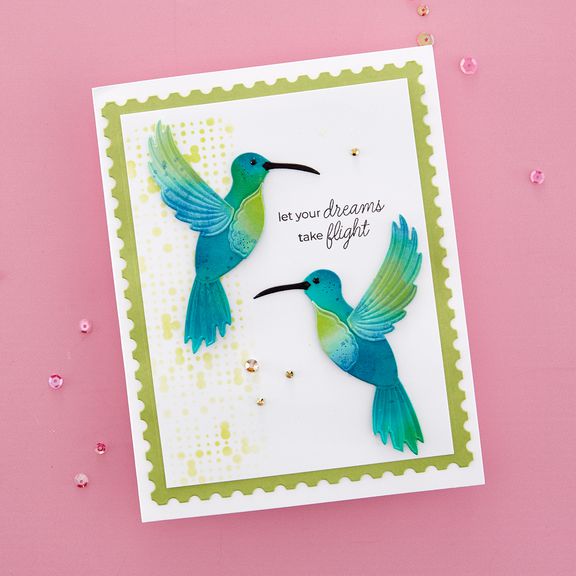 Spellbinders - Bibi&#39;s Hummingbirds Collection - Stencils - Hummingbird Textures-ScrapbookPal