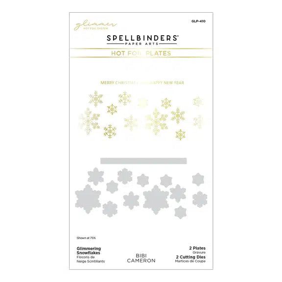 Spellbinders - Bibi&#39;s Snowflakes Collection - Glimmer Hot Foil Plate &amp; Die Set - Glimmering Snowflakes-ScrapbookPal