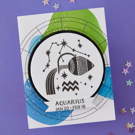 Spellbinders - Block Print Zodiacs Collection - Registration Press + Foil Plates - Block Print Aquarius-ScrapbookPal