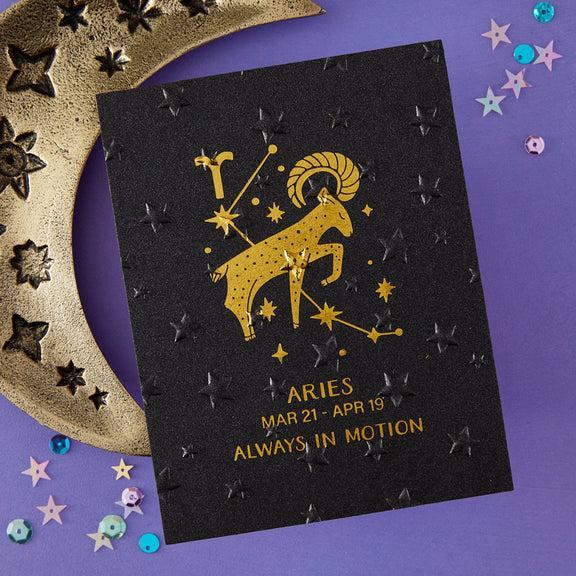 Spellbinders - Block Print Zodiacs Collection - Registration Press + Foil Plates - Block Print Aries-ScrapbookPal