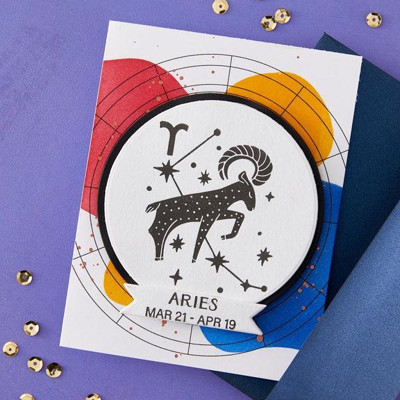 Spellbinders - Block Print Zodiacs Collection - Registration Press + Foil Plates - Block Print Aries-ScrapbookPal