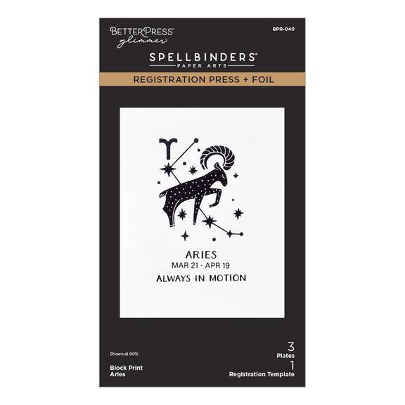 Spellbinders - Block Print Zodiacs Collection - Registration Press + Foil Plates - Block Print Aries-ScrapbookPal