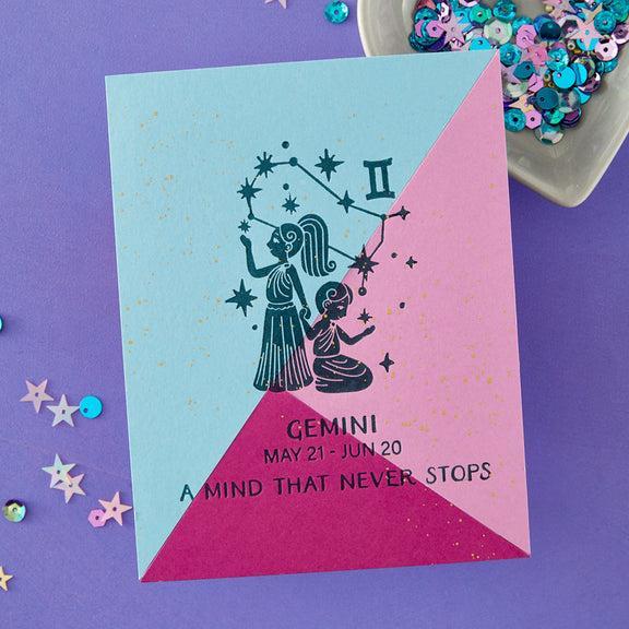 Spellbinders - Block Print Zodiacs Collection - Registration Press + Foil Plates - Block Print Gemini-ScrapbookPal