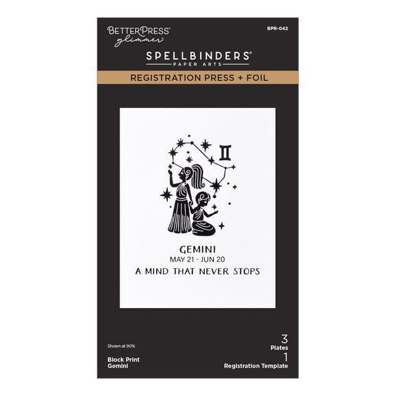 Spellbinders - Block Print Zodiacs Collection - Registration Press + Foil Plates - Block Print Gemini-ScrapbookPal