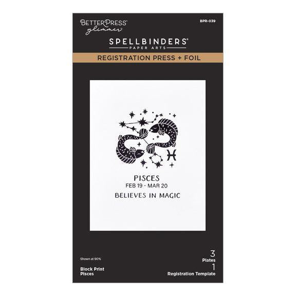Spellbinders - Block Print Zodiacs Collection - Registration Press + Foil Plates - Block Print Pisces-ScrapbookPal