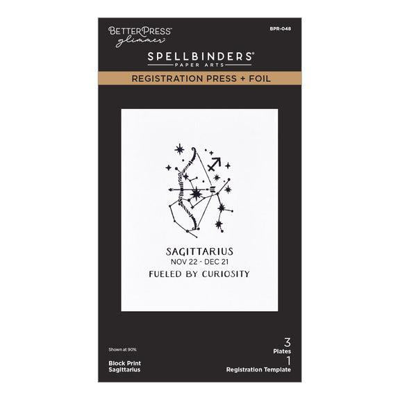 Spellbinders - Block Print Zodiacs Collection - Registration Press + Foil Plates - Block Print Sagittarius-ScrapbookPal