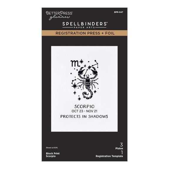 Spellbinders - Block Print Zodiacs Collection - Registration Press + Foil Plates - Block Print Scorpio-ScrapbookPal