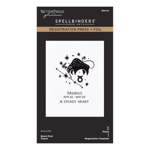 Spellbinders - Block Print Zodiacs Collection - Registration Press + Foil Plates - Block Print Taurus-ScrapbookPal