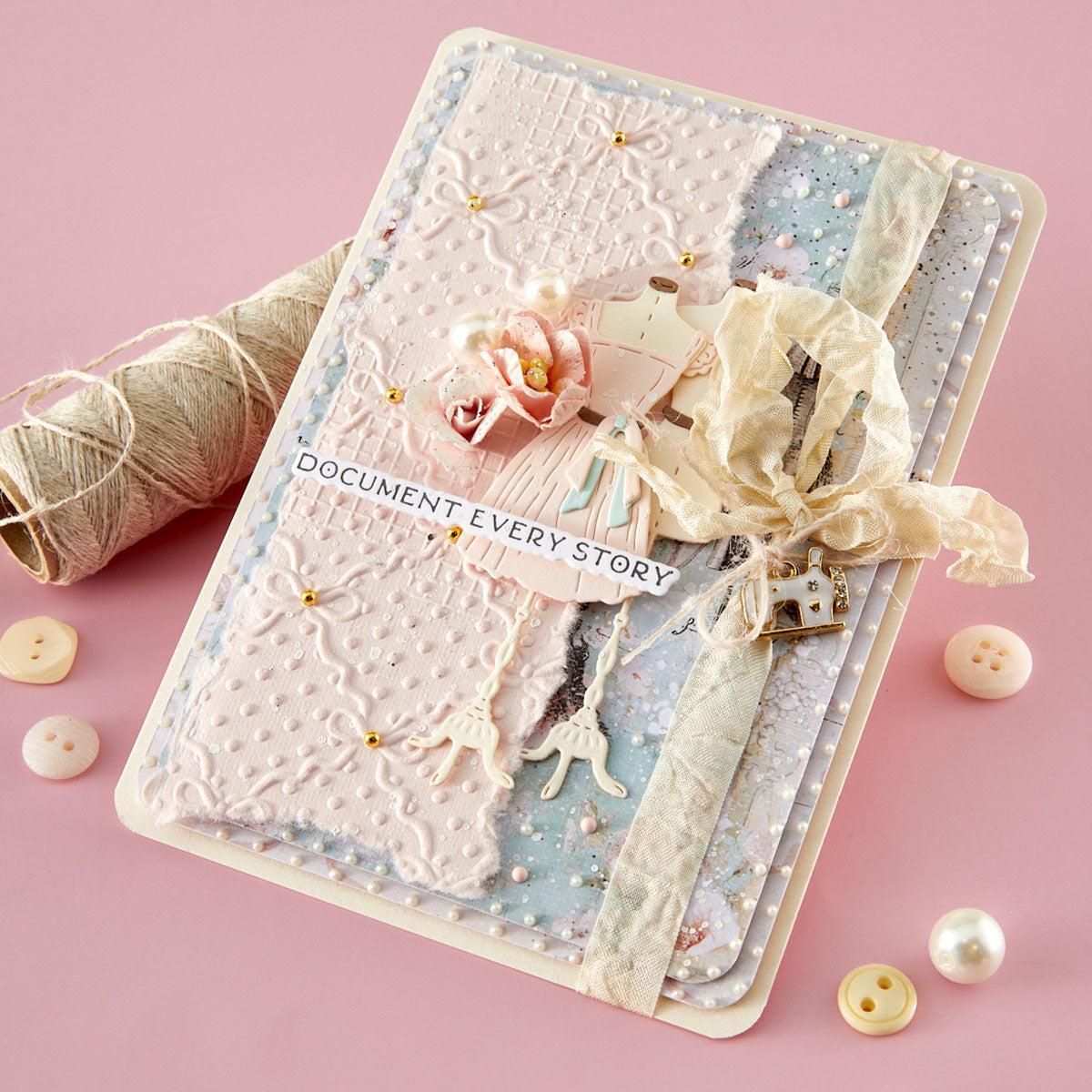 Spellbinders - Buttons &amp; Keepsakes Collection - 3D Embossing Folder - Ribbons &amp; Seams-ScrapbookPal
