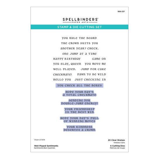 Spellbinders - Checkmate Collection - Clear Stamps & Dies - Well Played Sentiments-ScrapbookPal