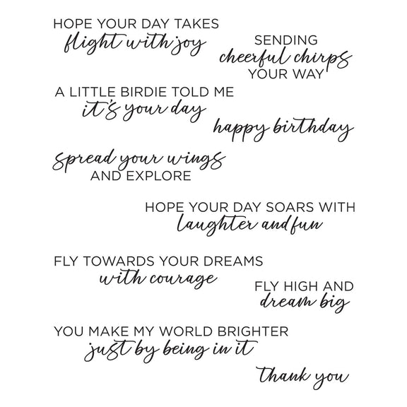 Spellbinders - Cheerful Chirps Collection - Clear Stamps - Spread Your Wings Sentiments-ScrapbookPal