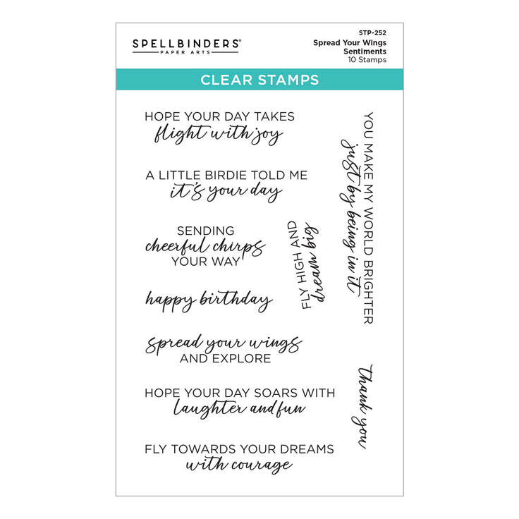 Spellbinders - Cheerful Chirps Collection - Clear Stamps - Spread Your Wings Sentiments-ScrapbookPal